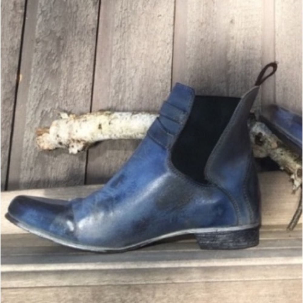 BED STU Boots Rare RAVINE Booties Blue Leather Buckles Elastic Size 8 - Picture 6 of 12